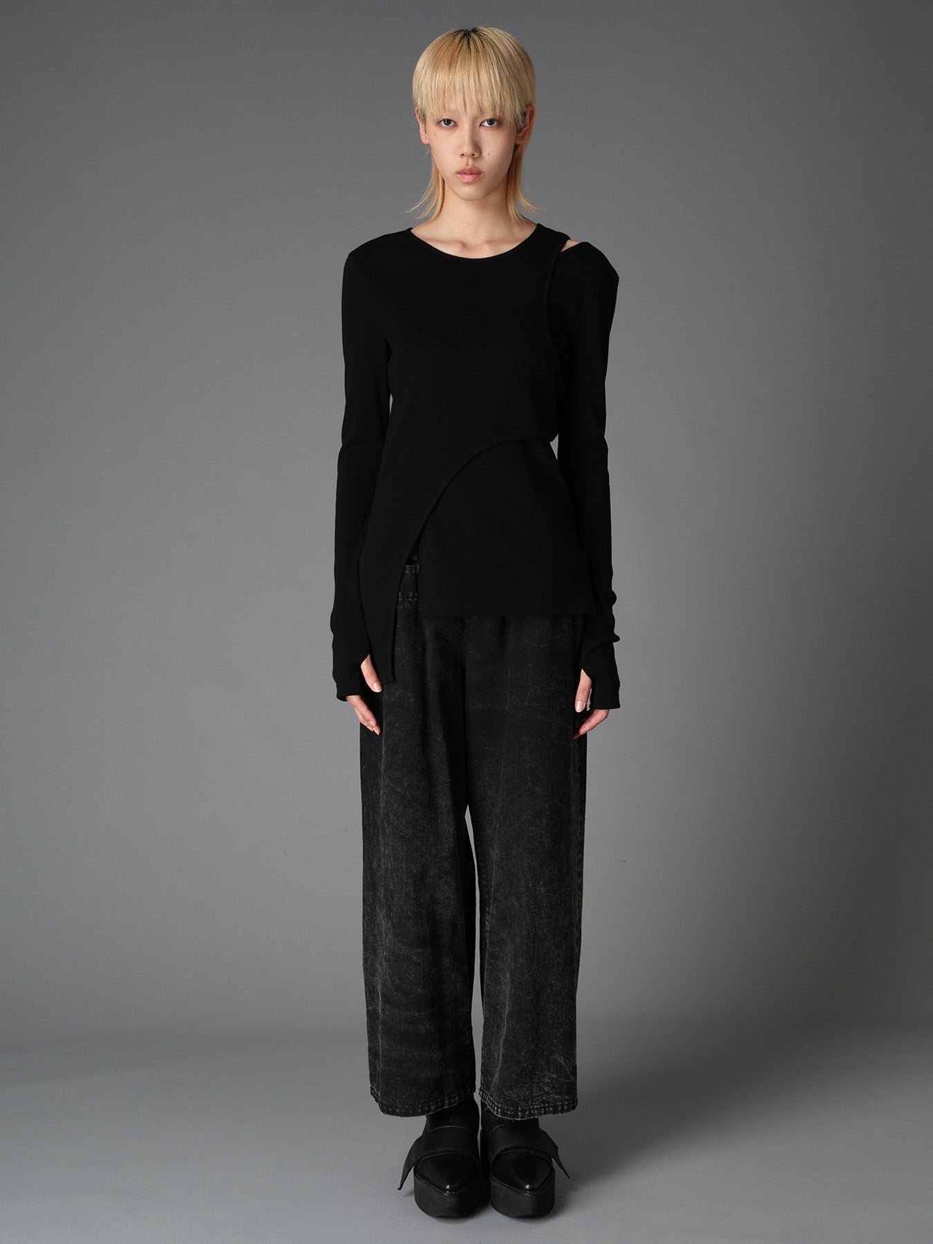 C/ RIB LAYERED DETAIL T SHIRT