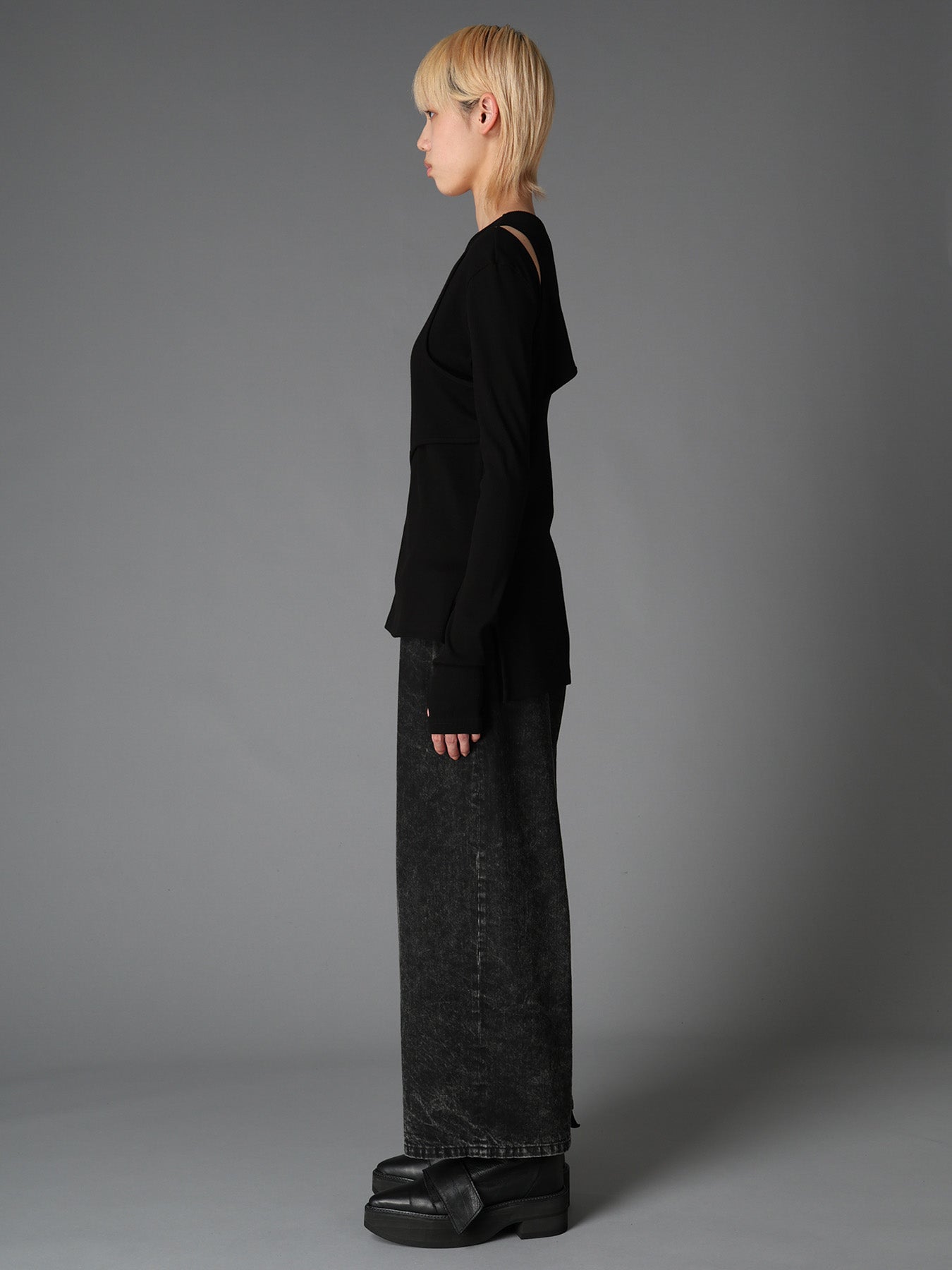 C/ RIB LAYERED DETAIL T SHIRT