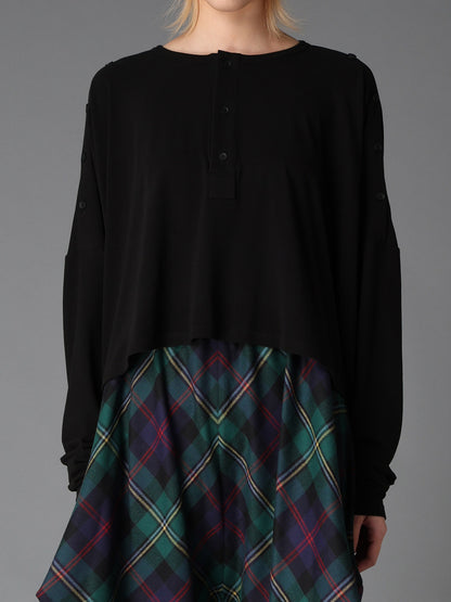 BRUSHED STRETCH JERSEY SHOULDER OPEN SHORT T