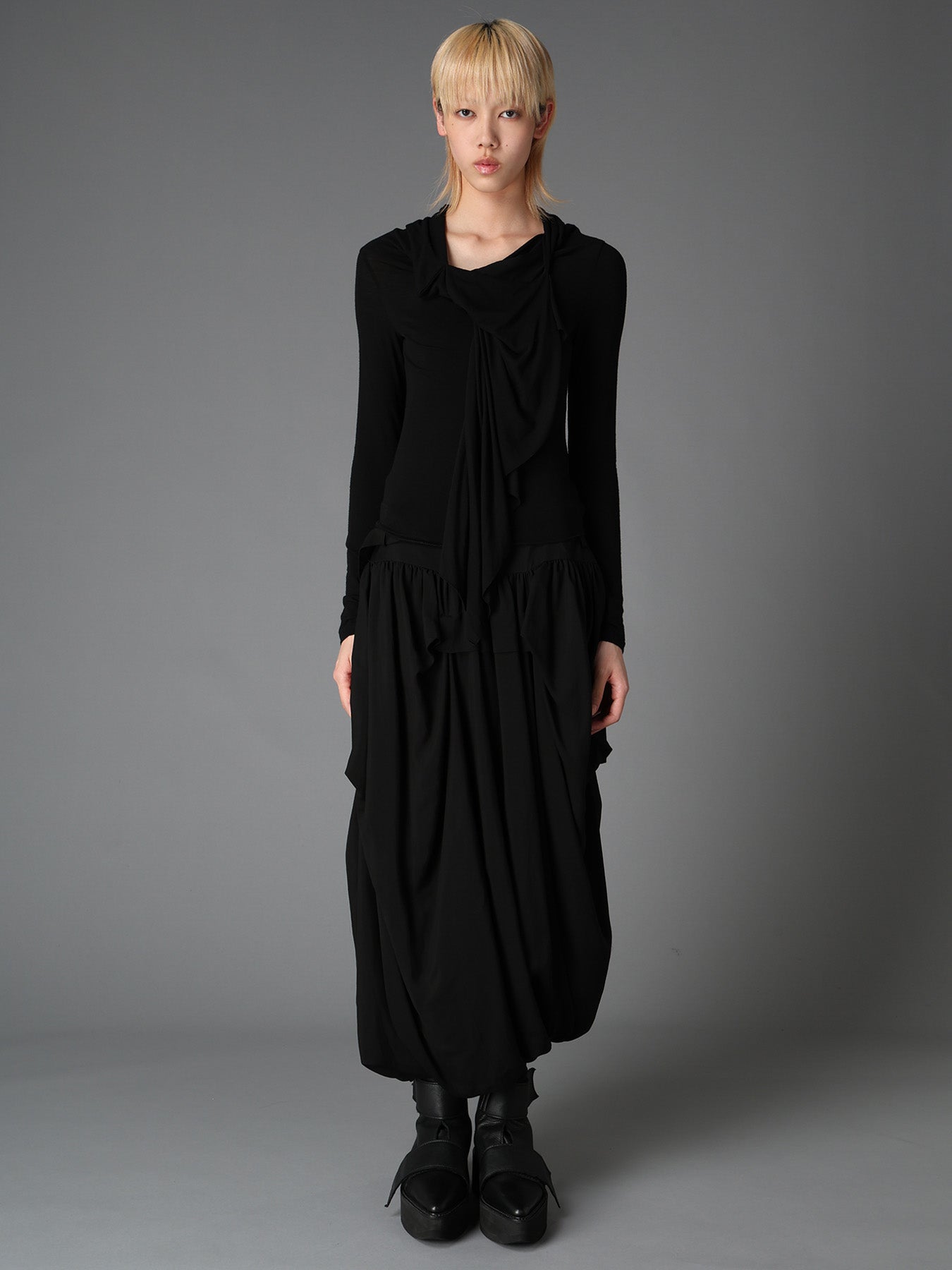 GAUZE STRETCH JERSEY FRONT DRAPE T