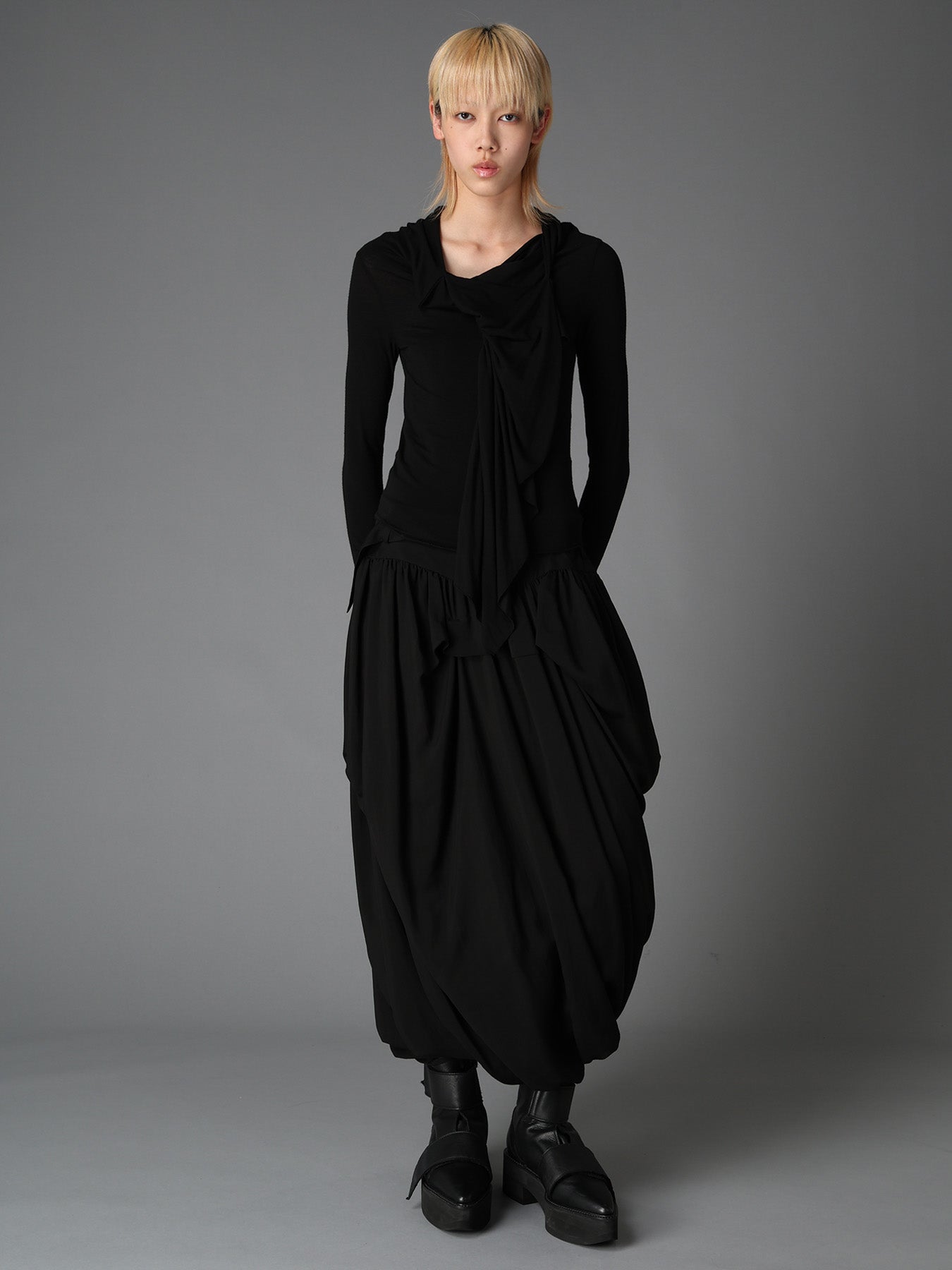 GAUZE STRETCH JERSEY FRONT DRAPE T