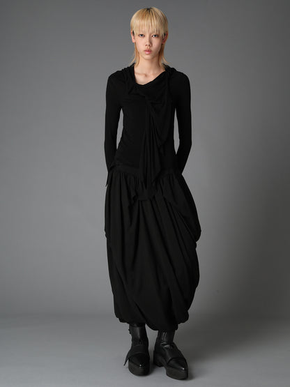 GAUZE STRETCH JERSEY FRONT DRAPE T