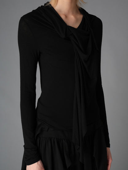 GAUZE STRETCH JERSEY FRONT DRAPE T