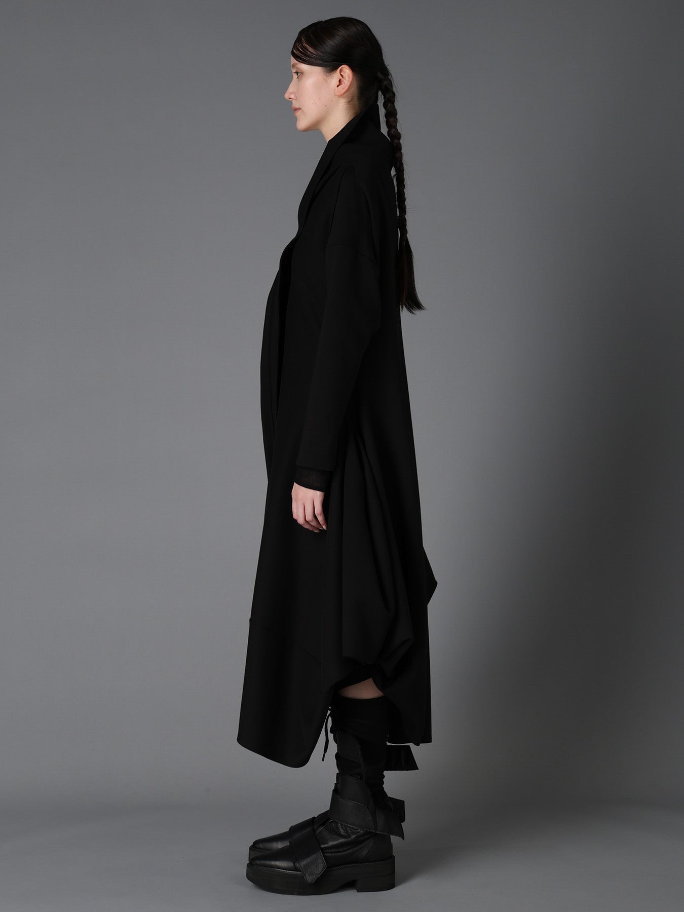 DOUBLE FACE JERSEY DRAPED LONG COAT