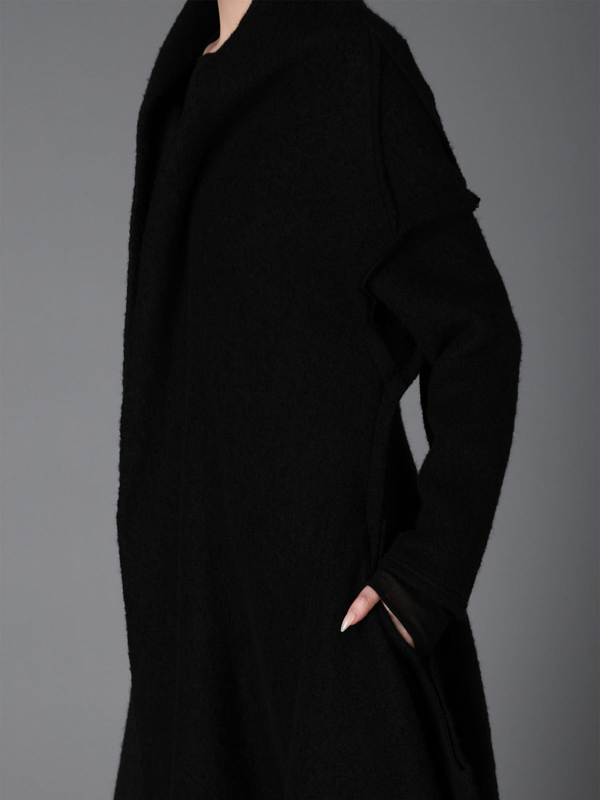 W/PE SHEEP PILE DRAPED LONG COAT