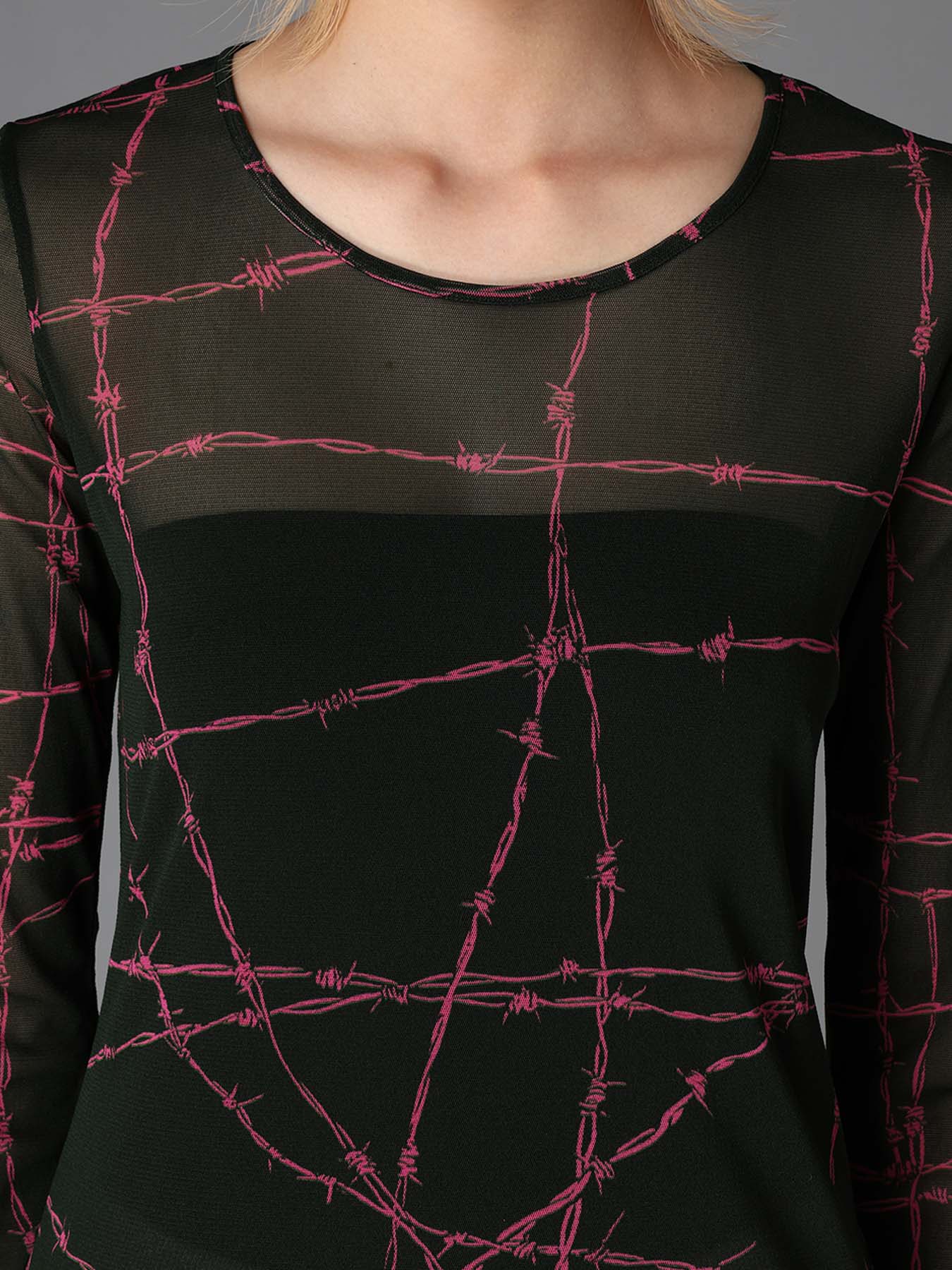 BARBED WIRE PRINT TIGHT LONG SLEEVE T