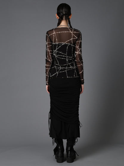 BARBED WIRE PRINT TIGHT LONG SLEEVE T