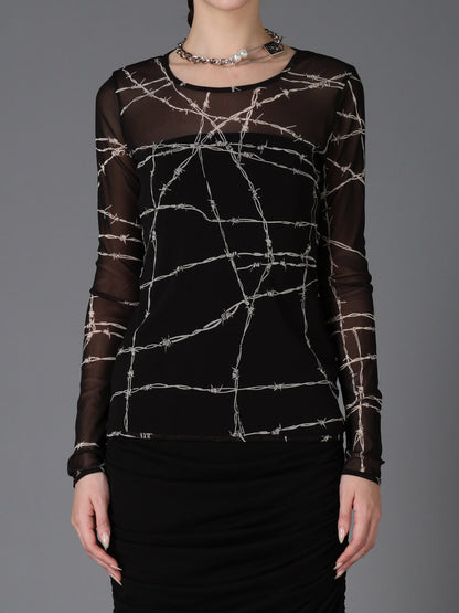 BARBED WIRE PRINT TIGHT LONG SLEEVE T
