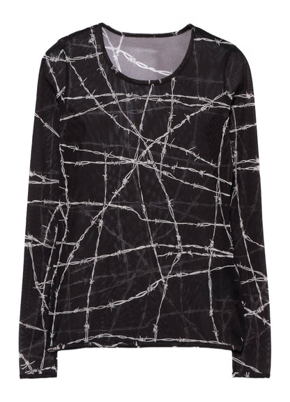 BARBED WIRE PRINT TIGHT LONG SLEEVE T
