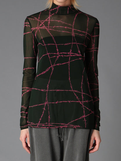 BARBED WIRE PRINT TURTLE NECK T