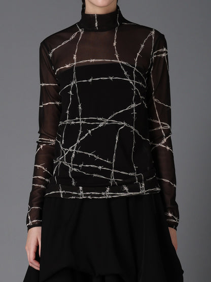 BARBED WIRE PRINT TURTLE NECK T