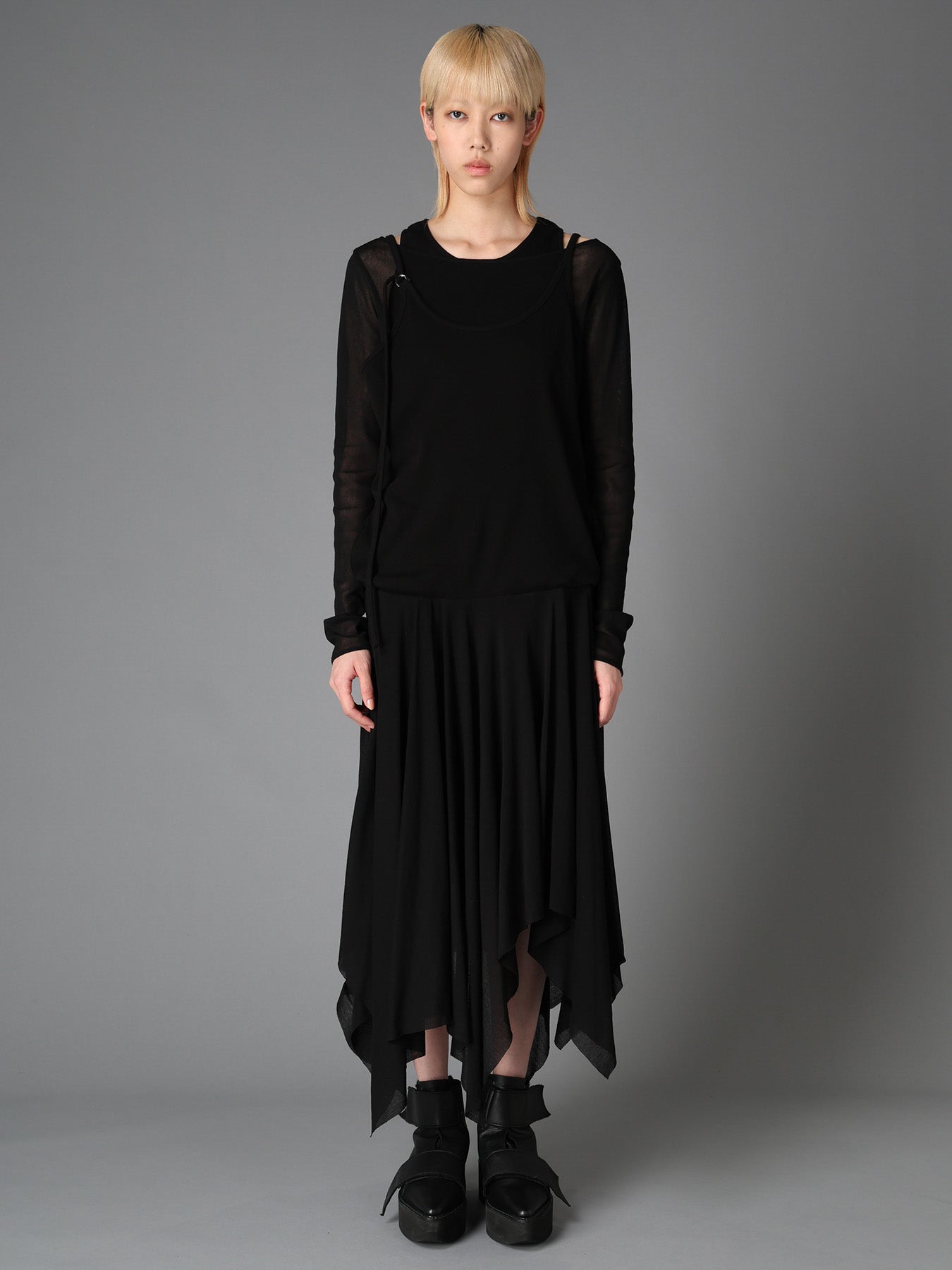 RIB KNIT+TULLE 2 WAY DRESS