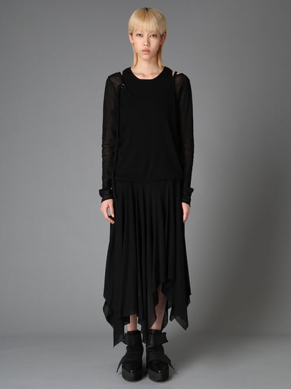 RIB KNIT+TULLE 2 WAY DRESS