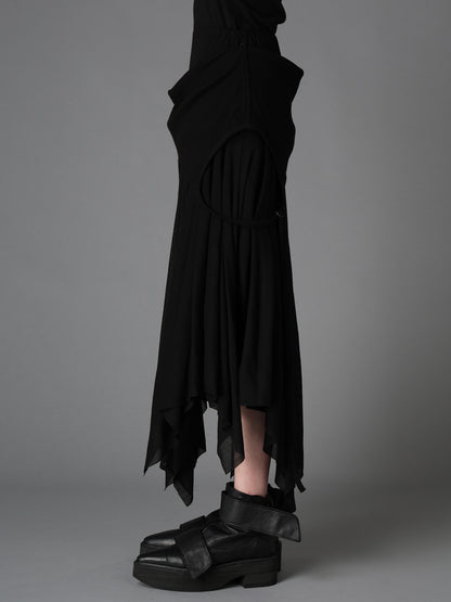 RIB KNIT+TULLE 2 WAY DRESS