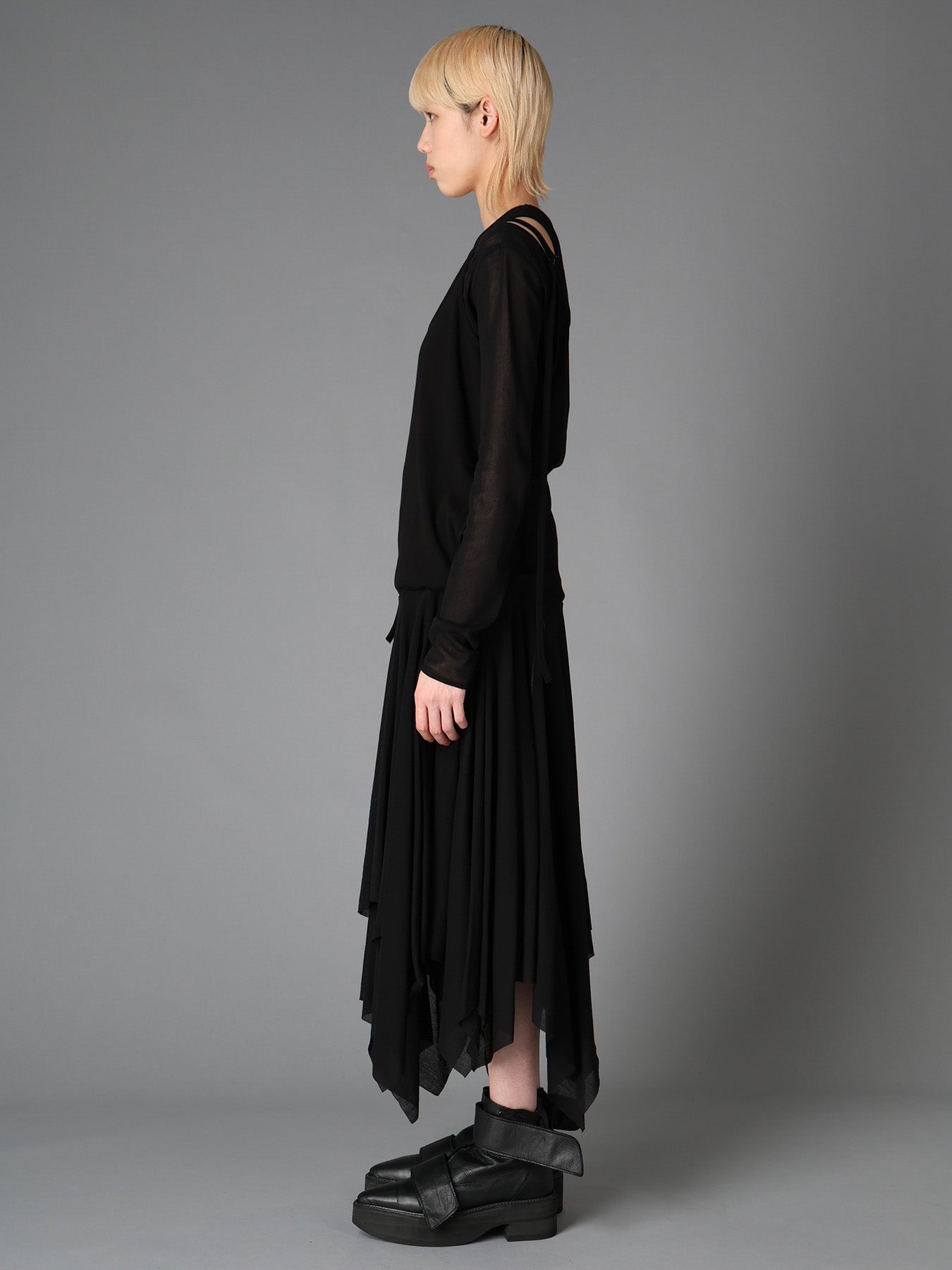 RIB KNIT+TULLE 2 WAY DRESS