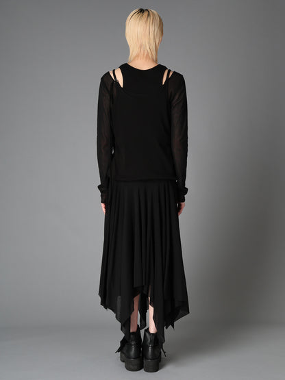 RIB KNIT+TULLE 2 WAY DRESS