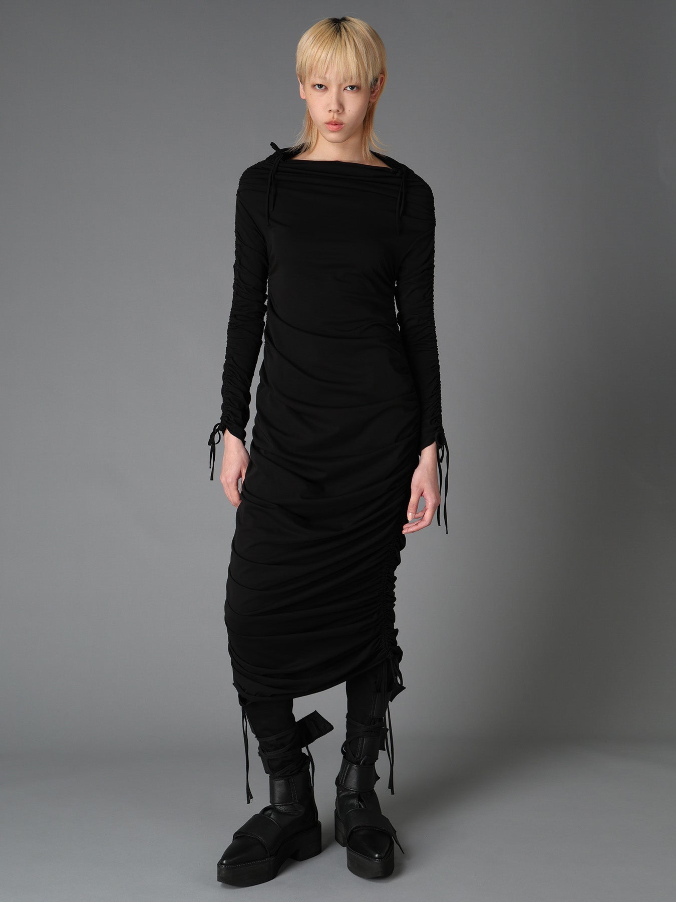 BIAS JERSEY GATHERED SLIM FIT DRESS