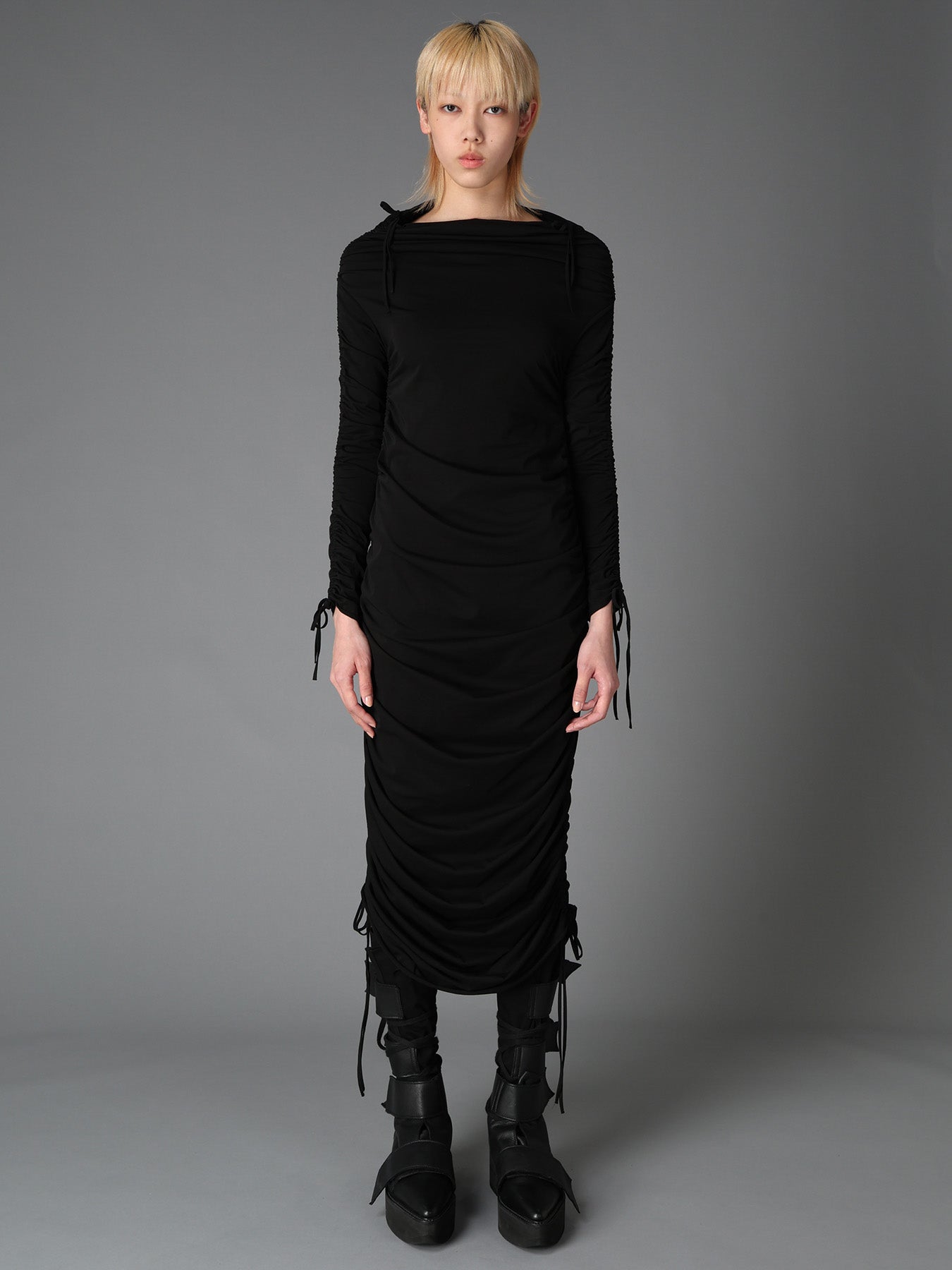 BIAS JERSEY GATHERED SLIM FIT DRESS
