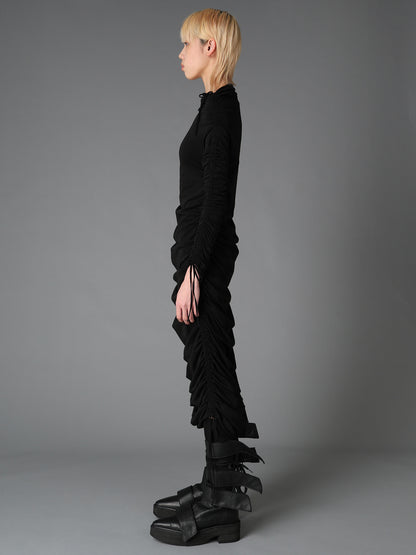 BIAS JERSEY GATHERED SLIM FIT DRESS
