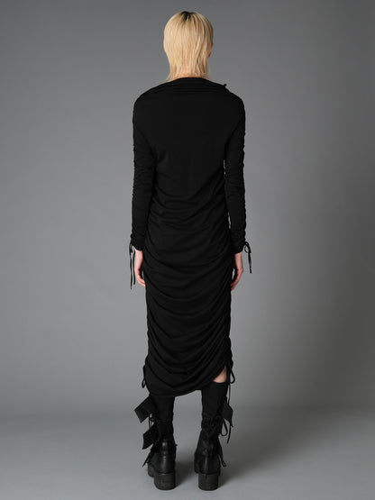BIAS JERSEY GATHERED SLIM FIT DRESS
