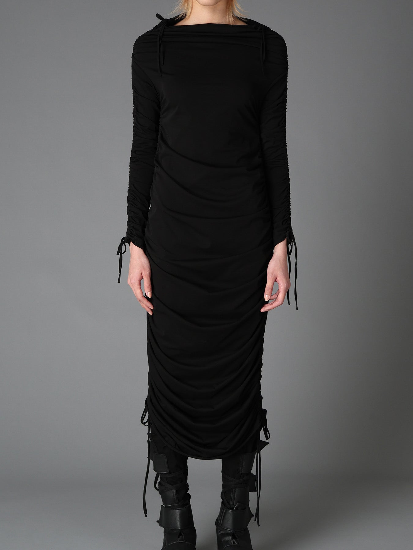 BIAS JERSEY GATHERED SLIM FIT DRESS