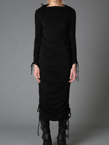 BIAS JERSEY GATHERED SLIM FIT DRESS