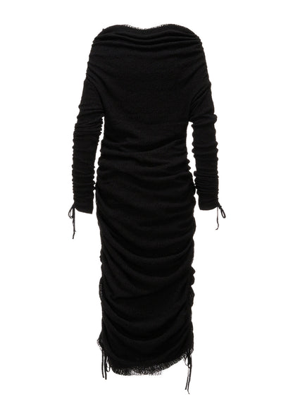 LACE+RIB KNIT GATHERED SLIM FIT DRESS