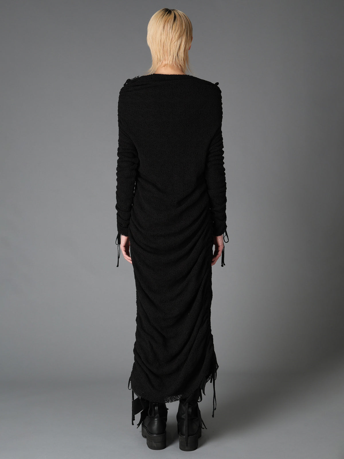 LACE+RIB KNIT GATHERED SLIM FIT DRESS