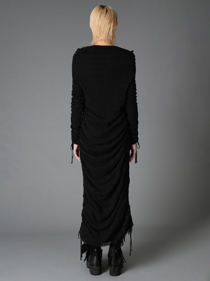 LACE+RIB KNIT GATHERED SLIM FIT DRESS