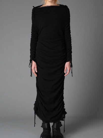 LACE+RIB KNIT GATHERED SLIM FIT DRESS