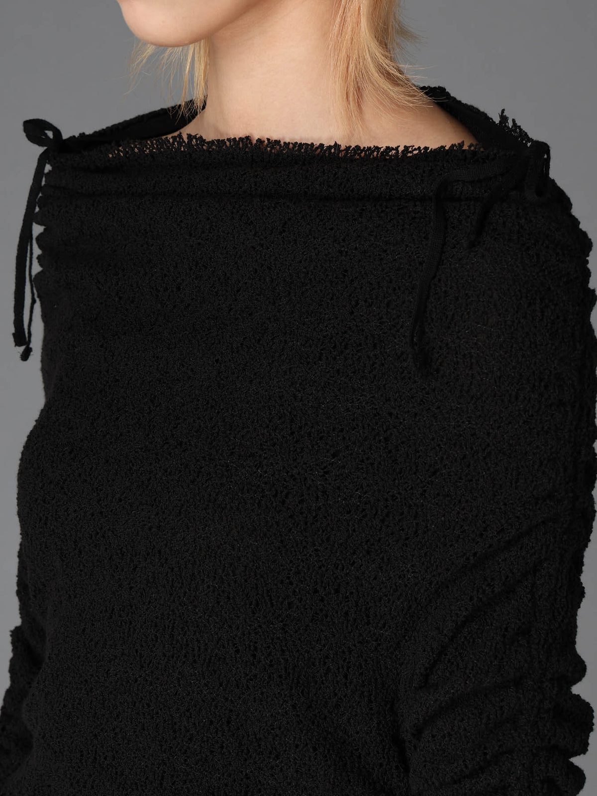LACE+RIB KNIT GATHERED SLIM FIT DRESS