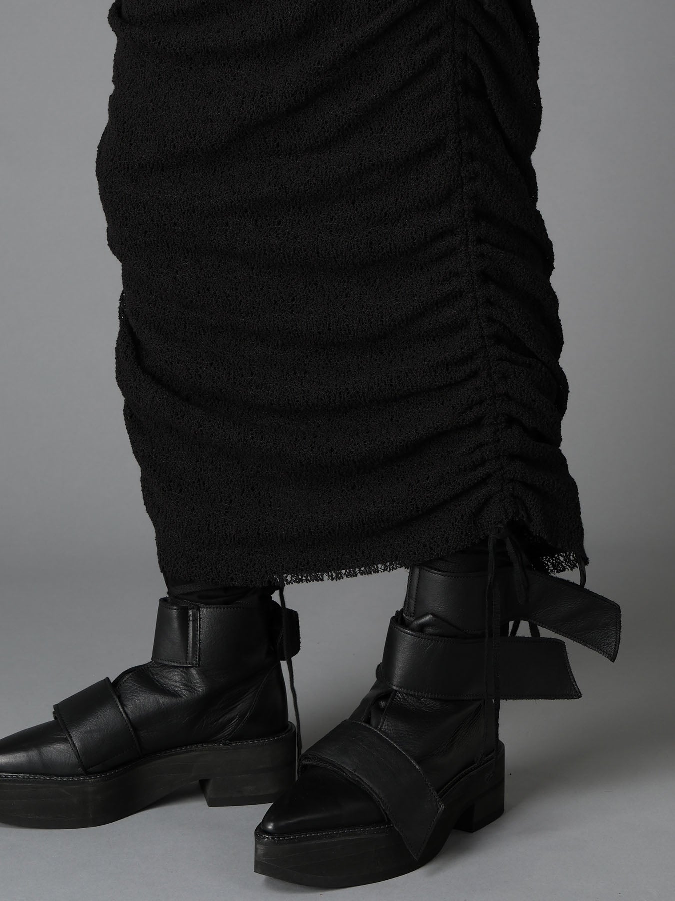 LACE+RIB KNIT GATHERED SLIM FIT DRESS – THE SHOP YOHJI YAMAMOTO