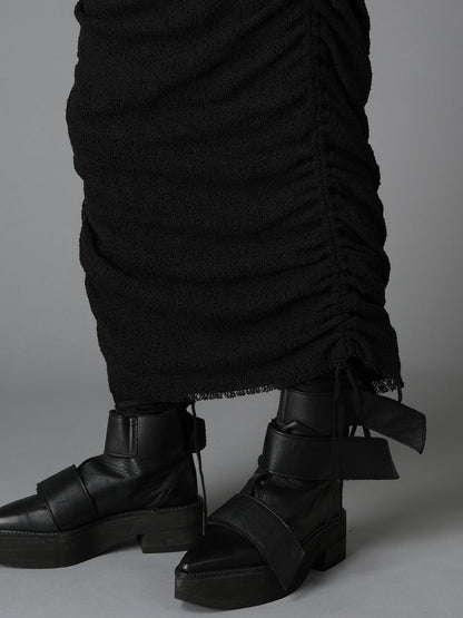 LACE+RIB KNIT GATHERED SLIM FIT DRESS