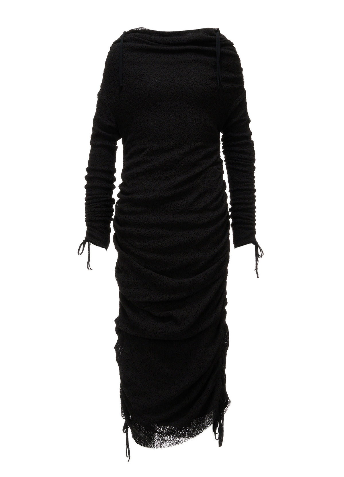 LACE+RIB KNIT GATHERED SLIM FIT DRESS