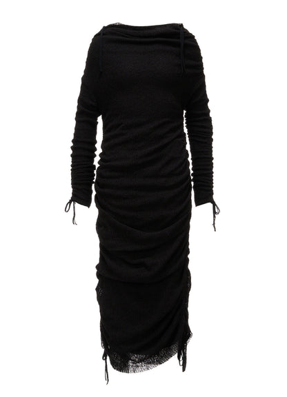 LACE+RIB KNIT GATHERED SLIM FIT DRESS