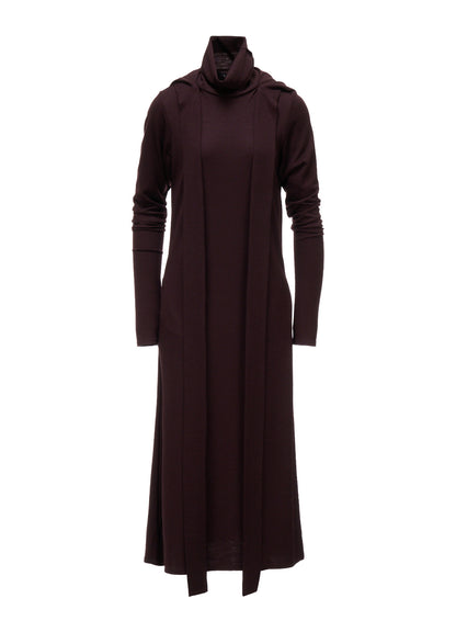 W/ SINGLE JERSEY HOODED SCARF DRESS
