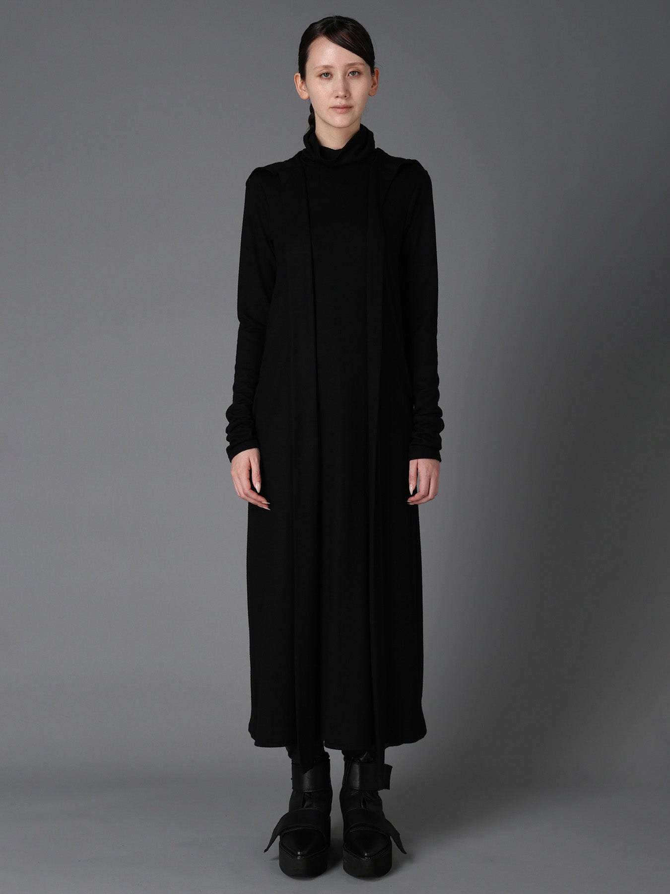 W/ SINGLE JERSEY HOODED SCARF DRESS
