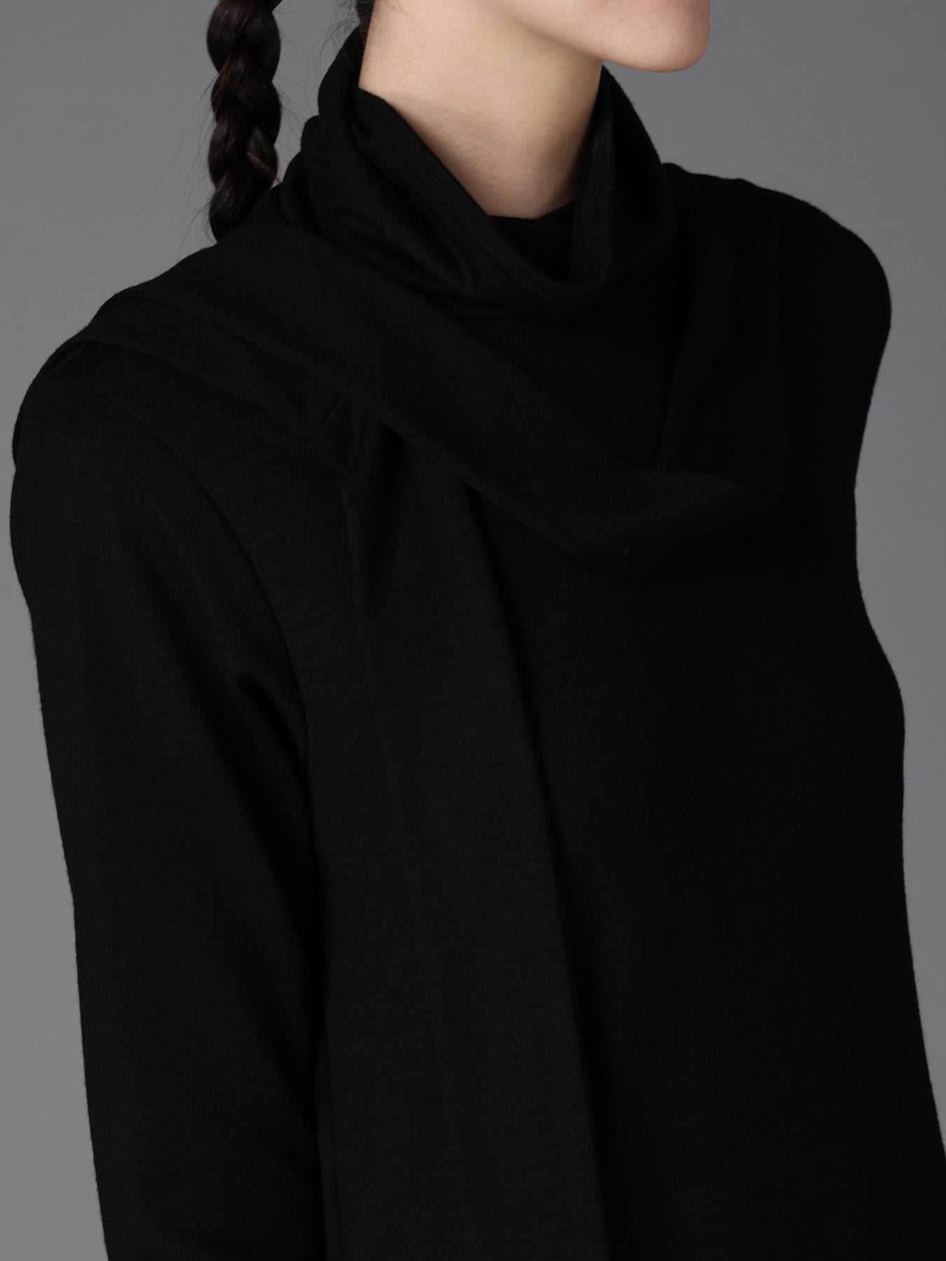 W/ SINGLE JERSEY HOODED SCARF DRESS