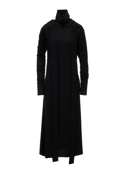 W/ SINGLE JERSEY HOODED SCARF DRESS
