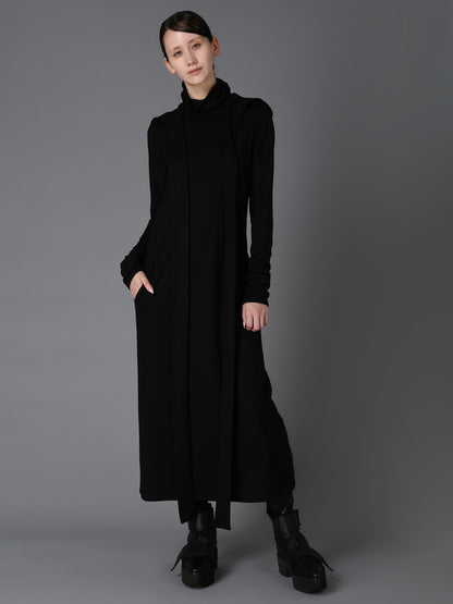 W/ SINGLE JERSEY HOODED SCARF DRESS