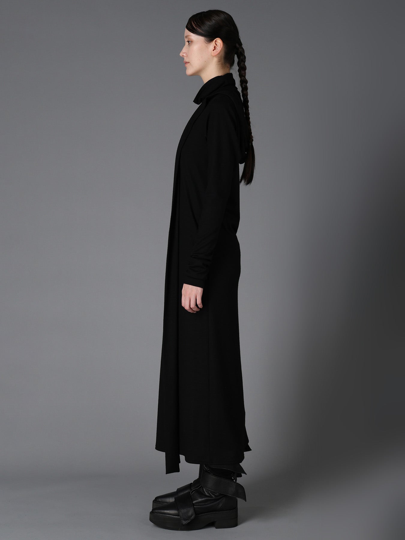 W/ SINGLE JERSEY HOODED SCARF DRESS