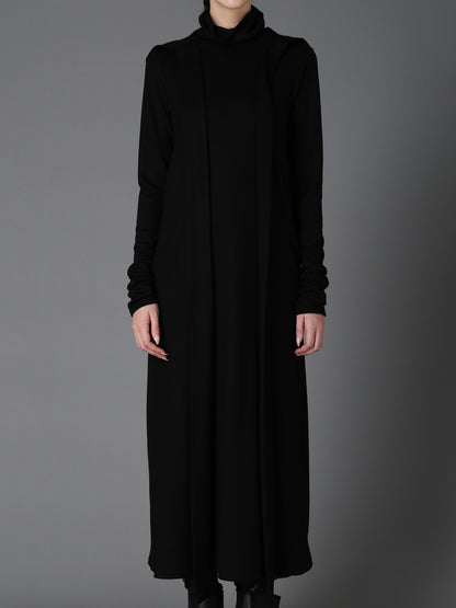 W/ SINGLE JERSEY HOODED SCARF DRESS