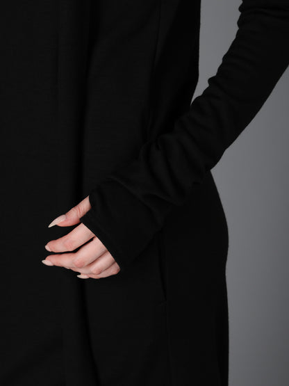 W/ SINGLE JERSEY HOODED SCARF DRESS