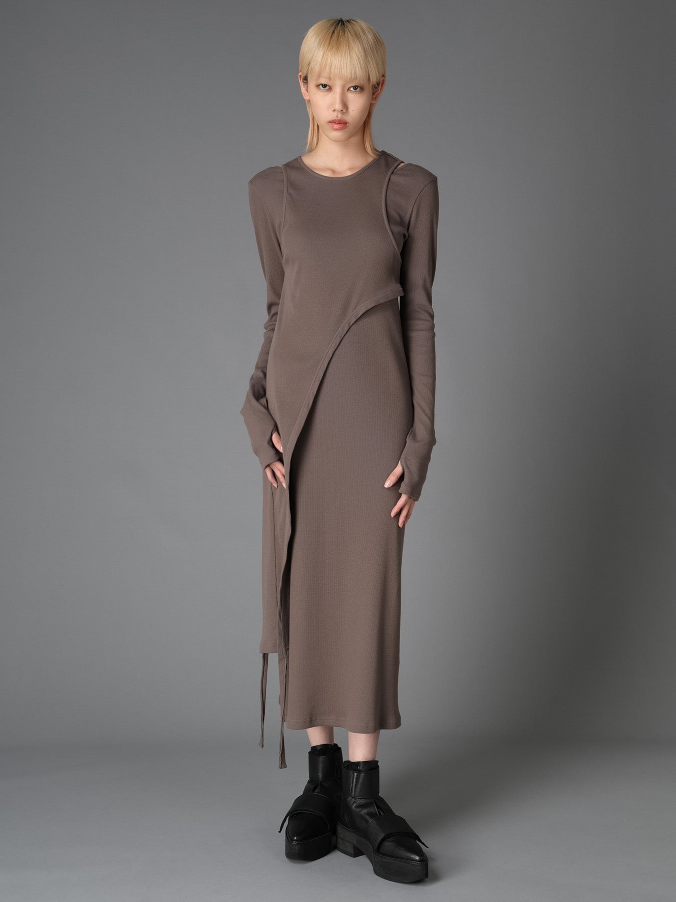 C/ RIB LAYERED DESIGN DRESS