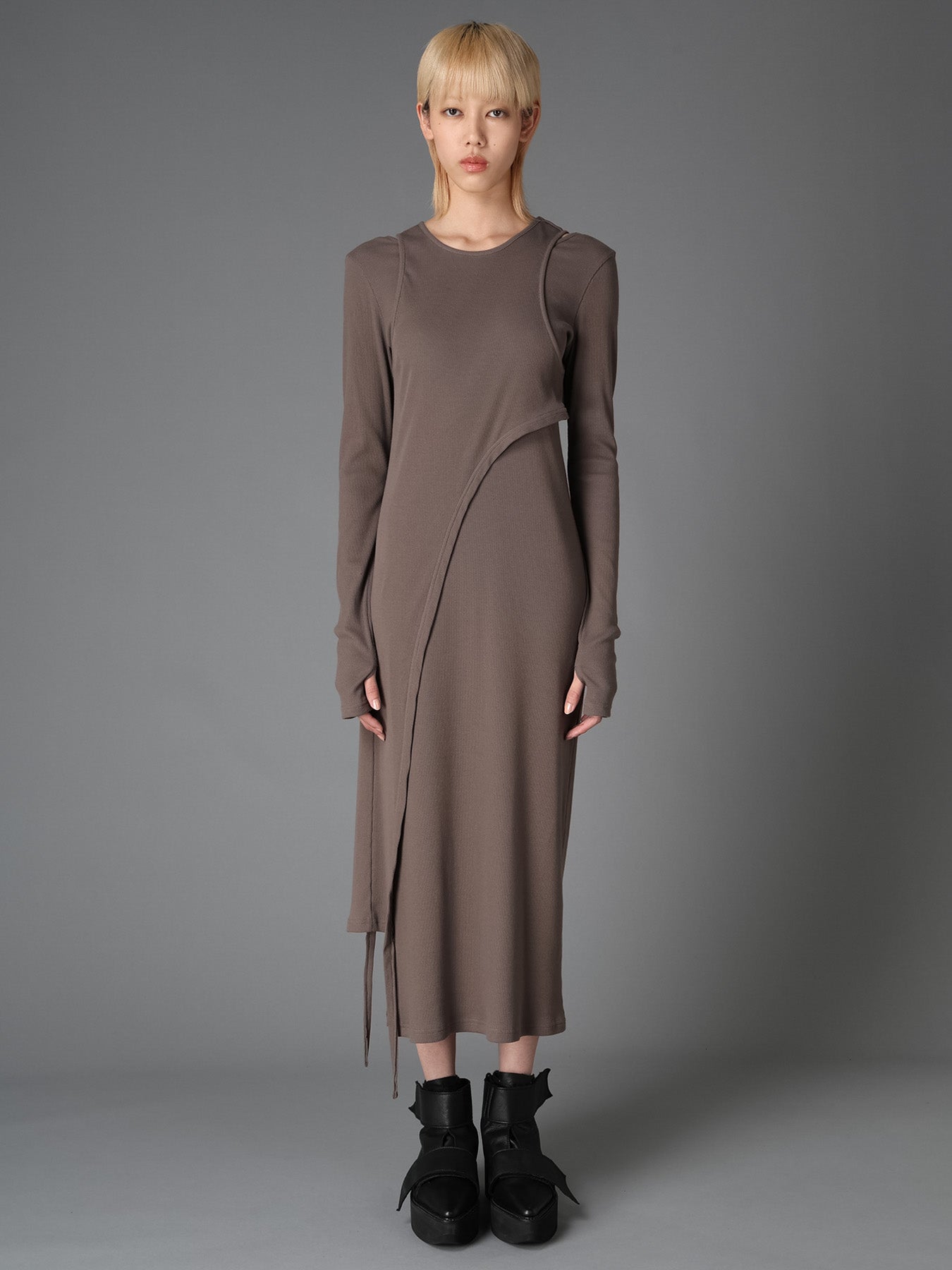 C/ RIB LAYERED DESIGN DRESS