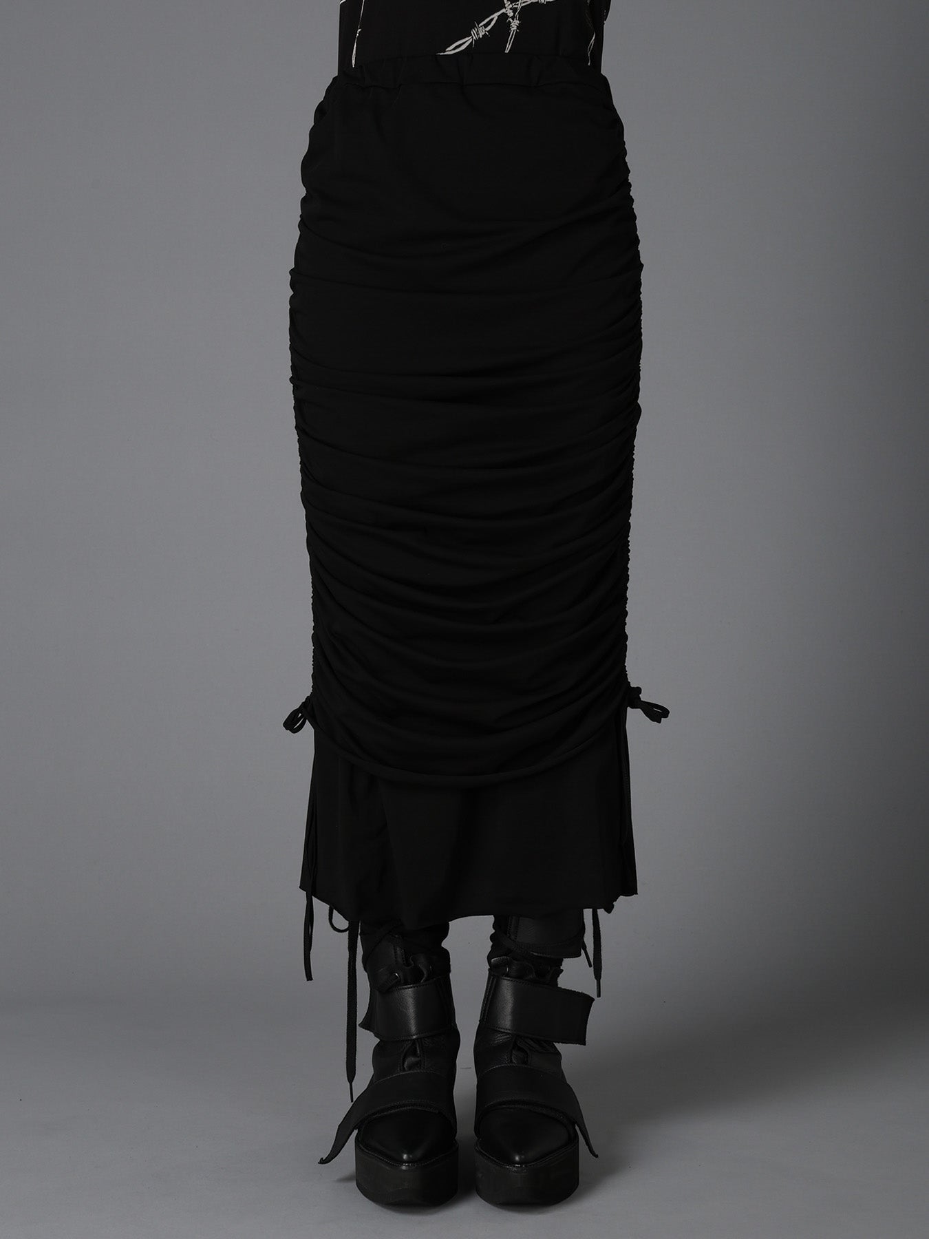 BIAS JERSEY GATHERED LAYERED SKIRT