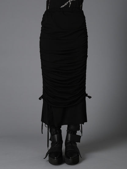 BIAS JERSEY GATHERED LAYERED SKIRT