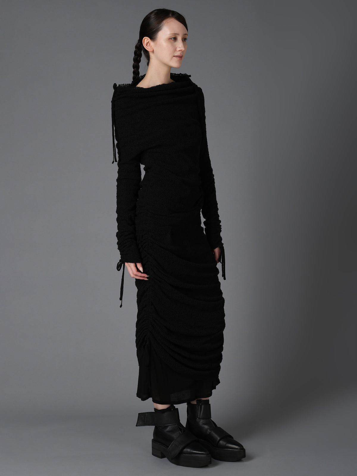 LACE+RIB KNIT GATHERED LAYERED SKIRT