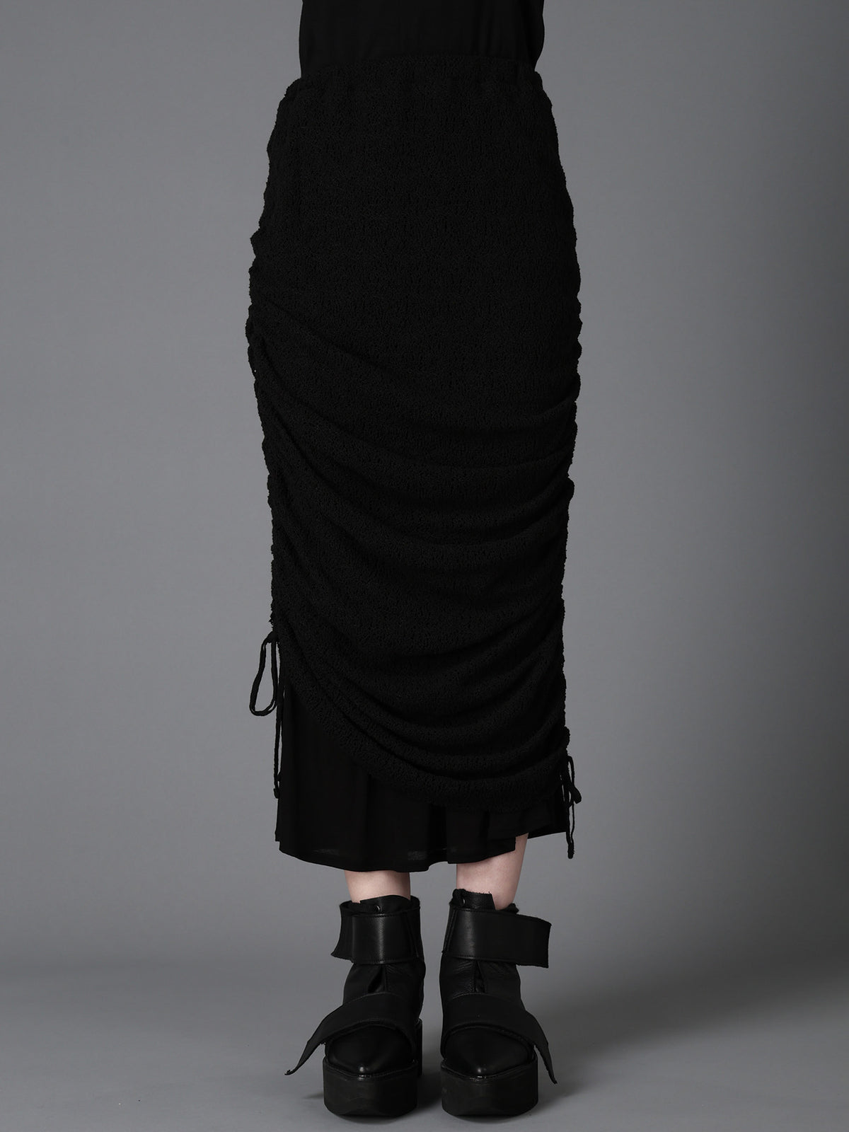 LACE+RIB KNIT GATHERED LAYERED SKIRT