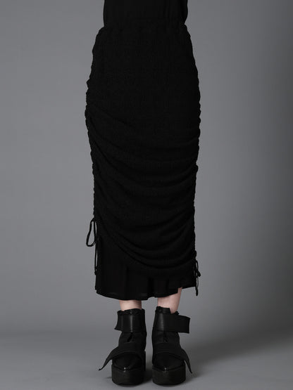 LACE+RIB KNIT GATHERED LAYERED SKIRT